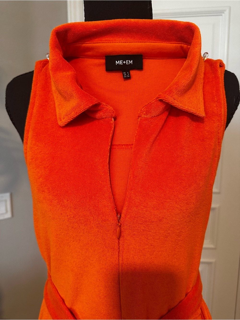ME+EM Bright Orange Sleeveless Collared Jumpsuit with Tie Waist - Picture 2 of 6
